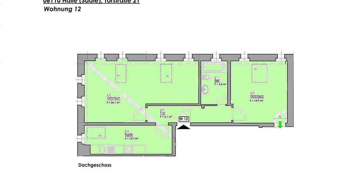 Etagenwohnung Halle Südliche Innenstadt - 2 Zimmer, 63 m&sup2;, 495&euro; | Angebot:26478886